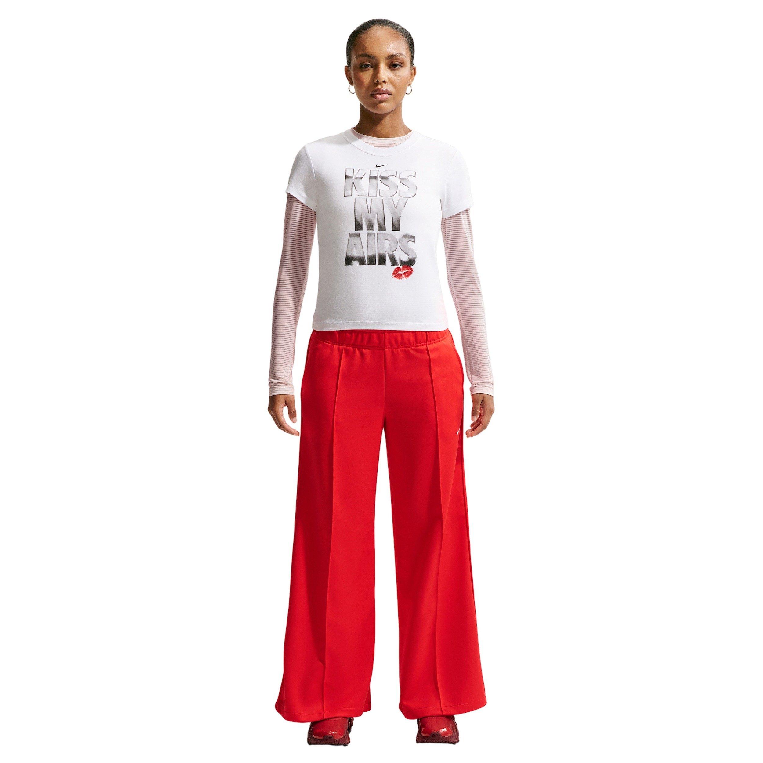 Nike Women's Sportswear Mid-Rise Wide-Leg Track Pants - CRIMSON